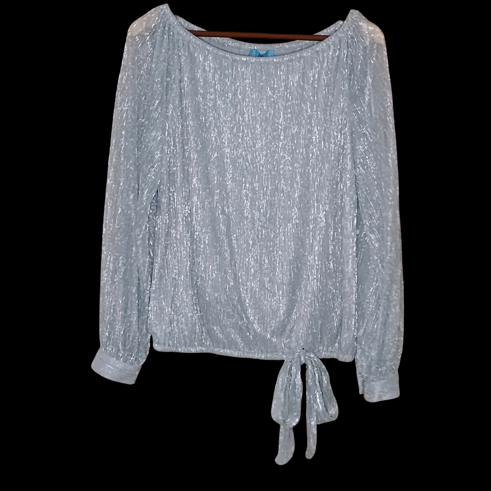CeCe Shimmering Silver Blouse SZ M